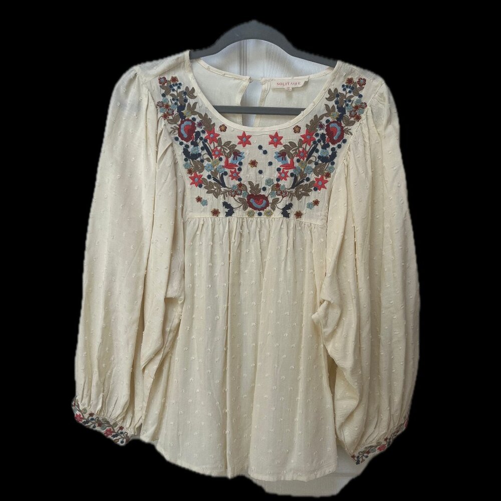 Solitaire Cream Embroidered Floral Top